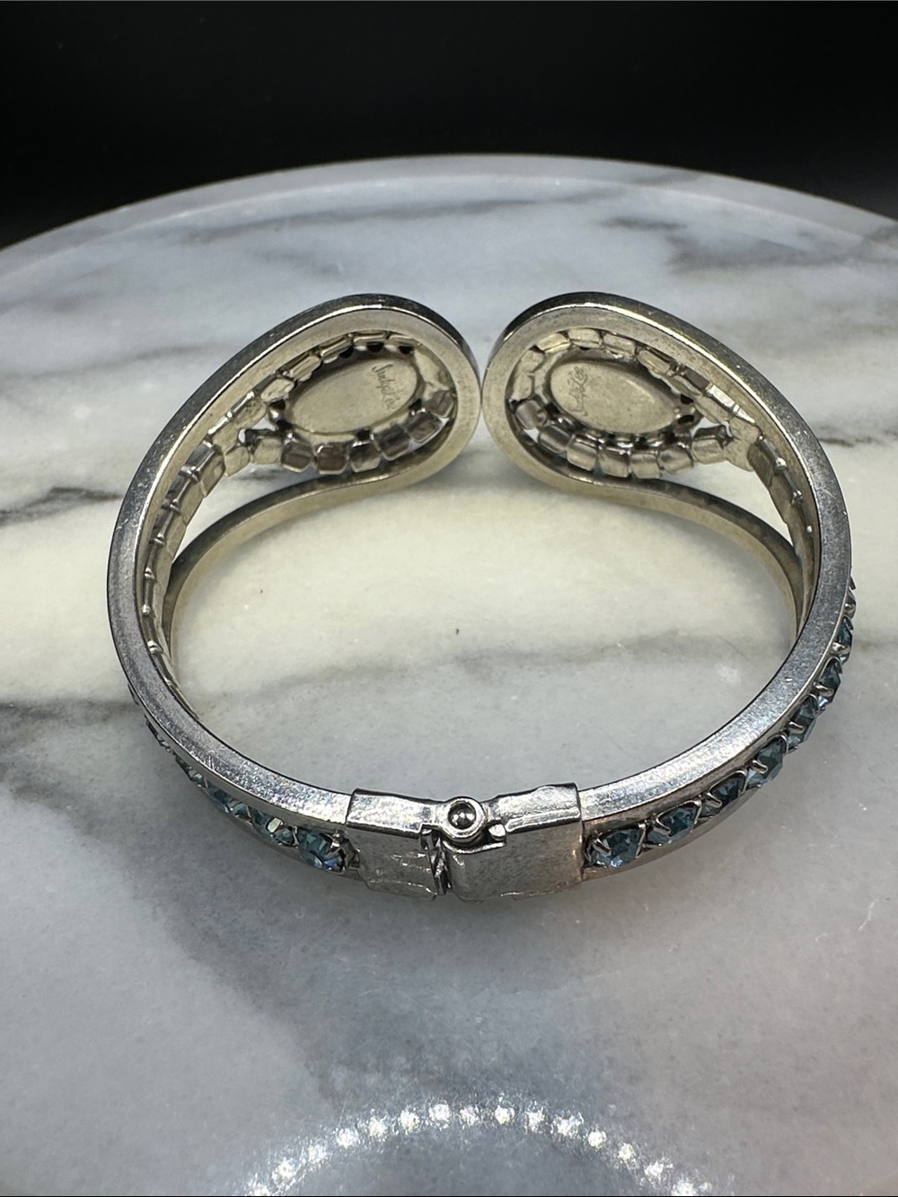Mid Century Judy Lee Mercury Glass Clamp Rhinstone Bracelet - Picture 3 of 10